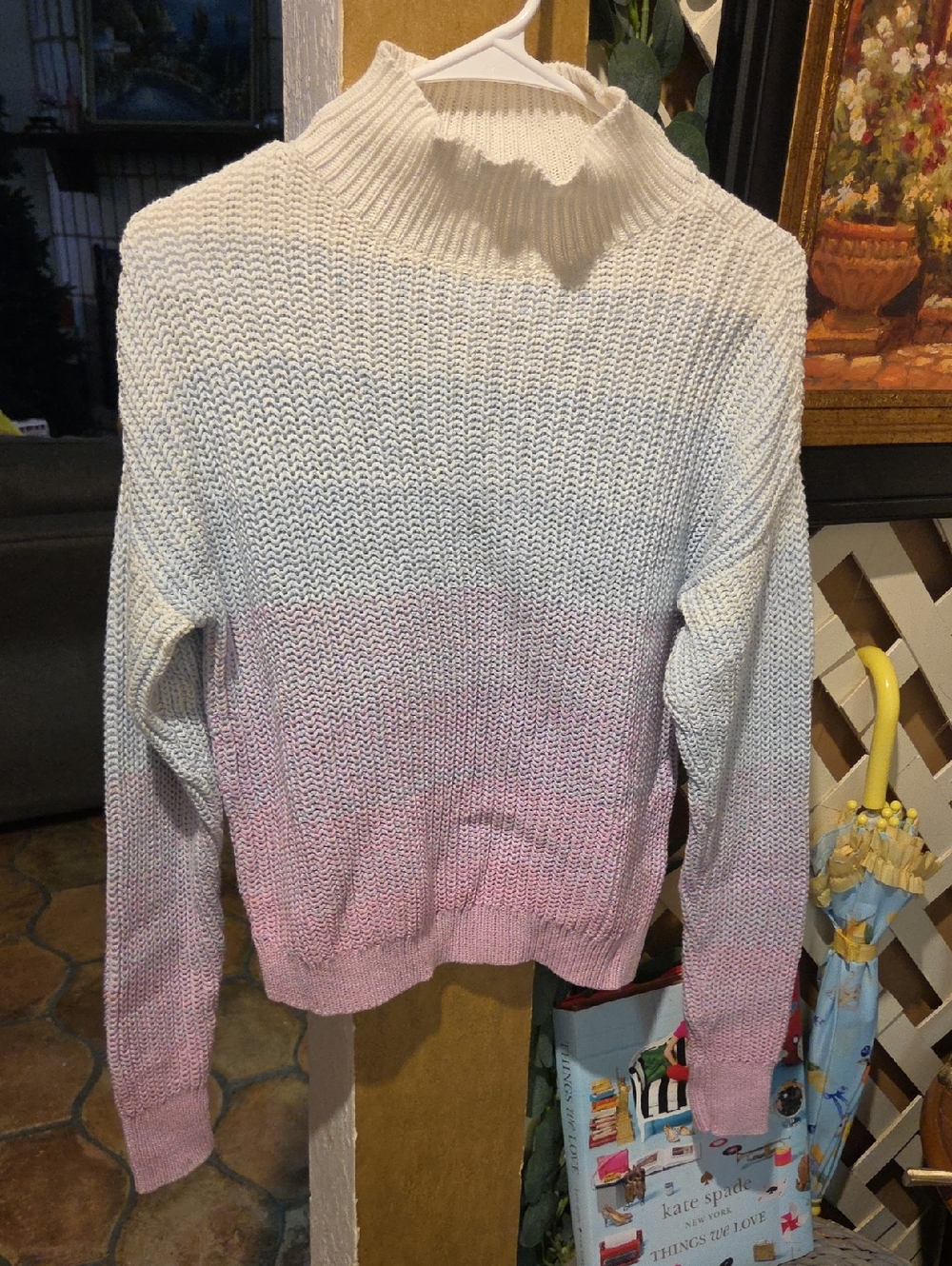Soft Ombre Knit Turtleneck Sweater - White to Pink